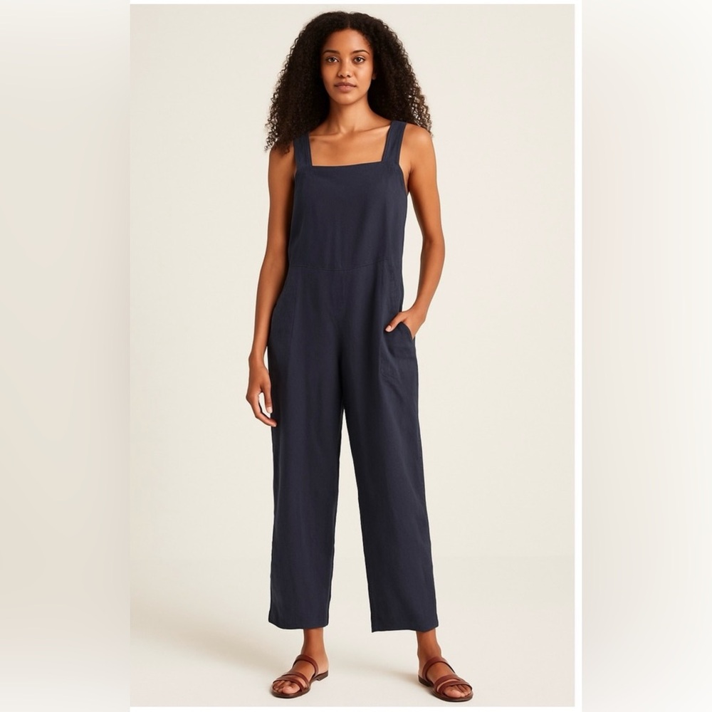Nicole Miller Midnight Blue Linen blend overalls